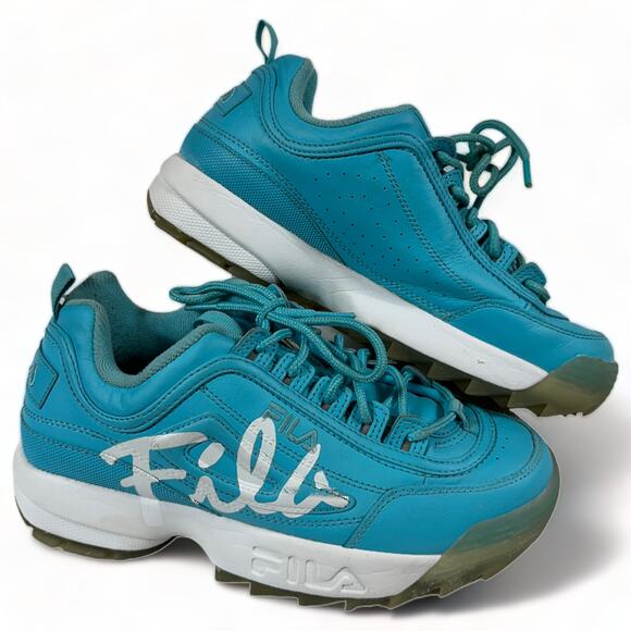 Vintage Y2K Blue Chunky FILA Sneakers Women's 7 - Picture 1 of 3